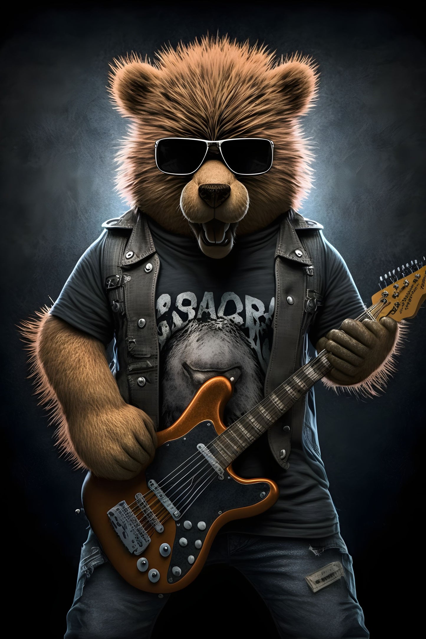 Bear 2 Animal Rock 'n Roll Digital Art Poster
