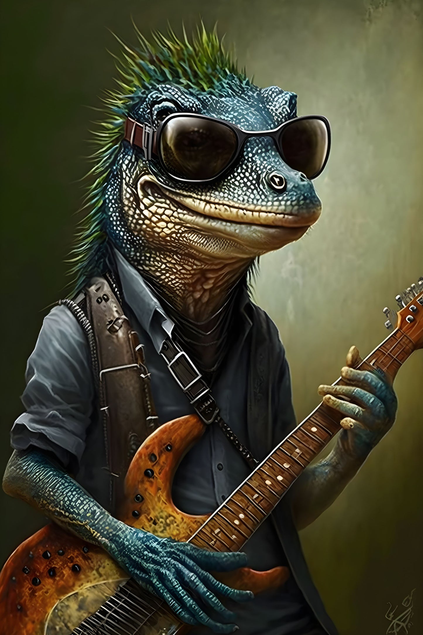 Iguana 1 Animal Rock 'n Roll Digital Art Poster