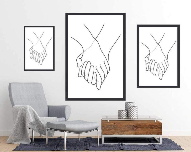 Holding Hands Line Art Poster - egoamo posters - room mockup