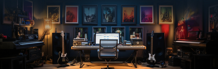 Music Room with Instruments and Framed Posters