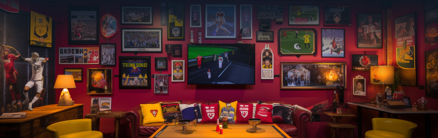 Room filled with Sports Paraphernalia and Framed Posters