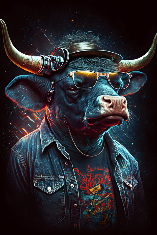 Bull 1 Animal Rock 'n Roll Digital Art Poster