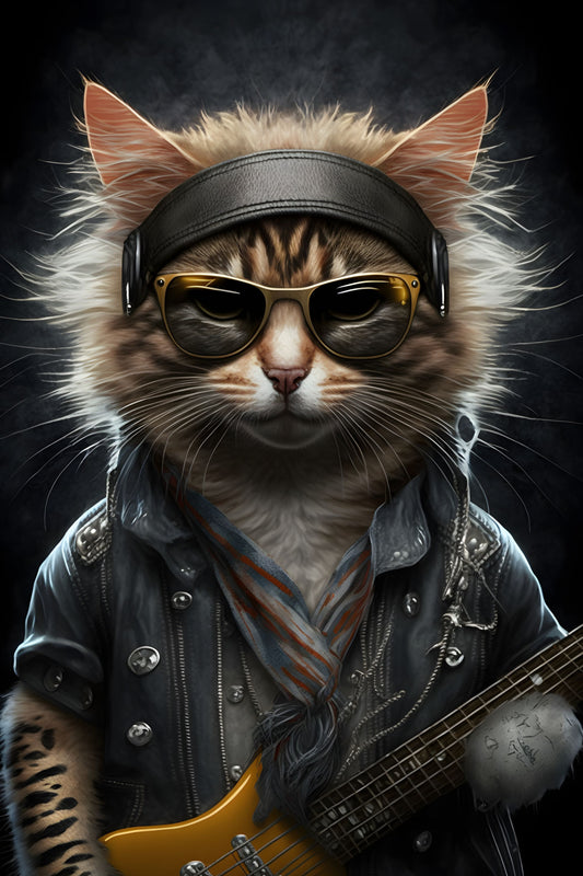 Cat 1 Animal Rock 'n Roll Digital Art Poster