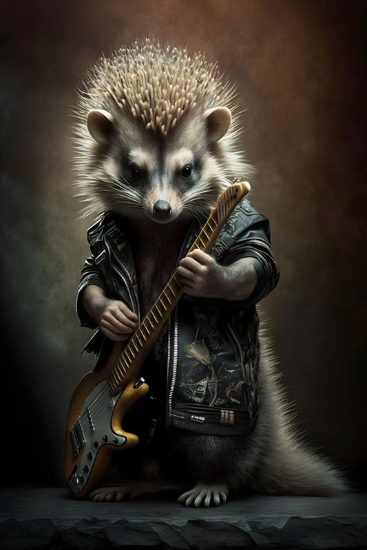 Hedgehog 1 Animal Rock 'n Roll Digital Art Poster