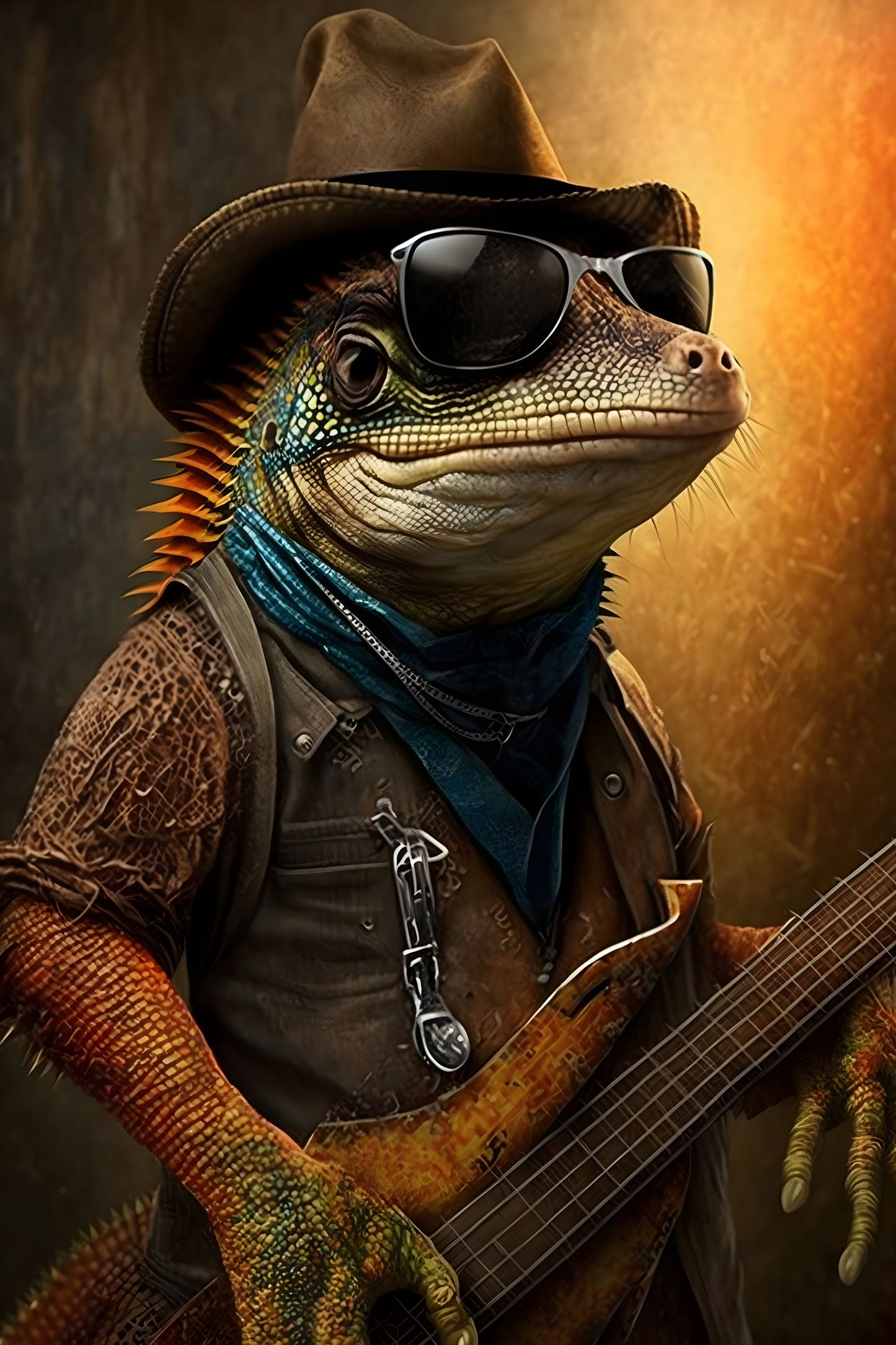 Iguana 2 Animal Rock 'n Roll Digital Art Poster