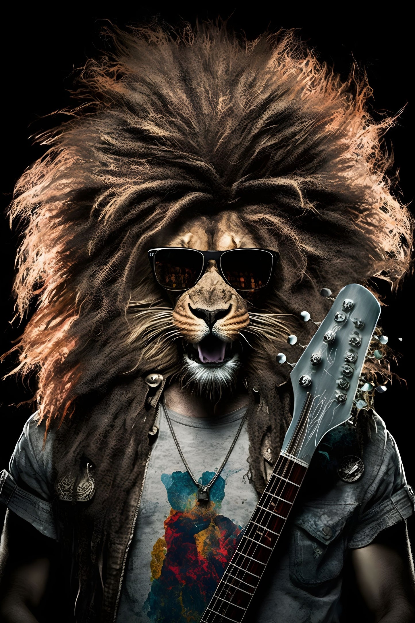 Lion 2 Animal Rock 'n Roll Digital Art Poster