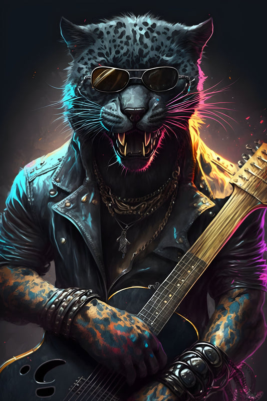 Panther 3 Animal Rock 'n Roll Digital Art Poster