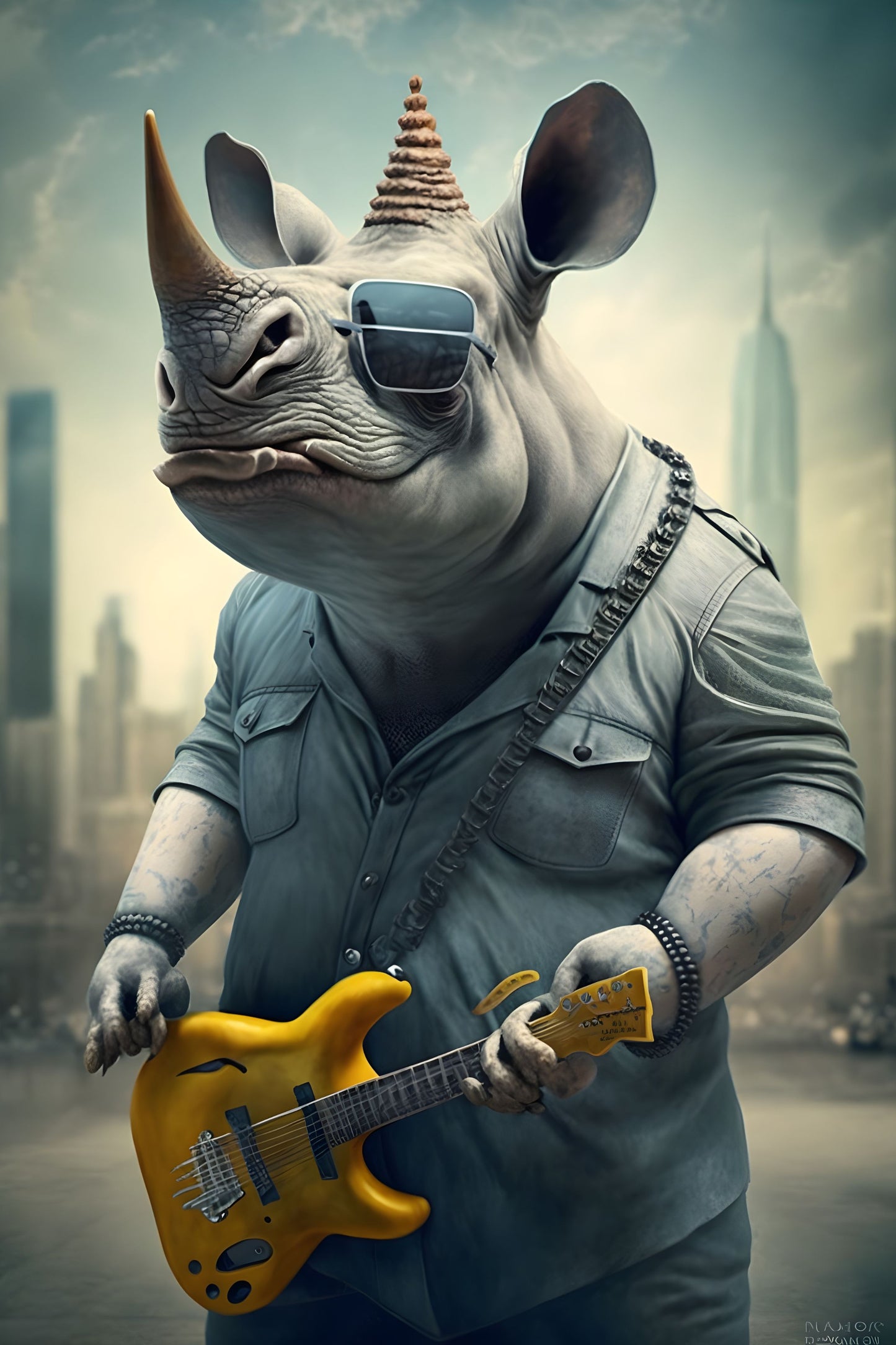 Rhino 1 Animal Rock 'n Roll Digital Art Poster