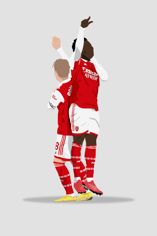 Bukayo Saka & Martin Odegaard - Arsenal Celebration Digital Art Football Poster