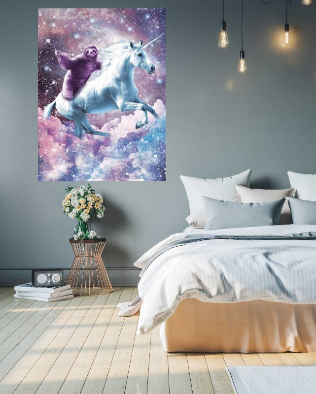 Space Sloth Riding Unicorn  - room mockup - egoamo posters