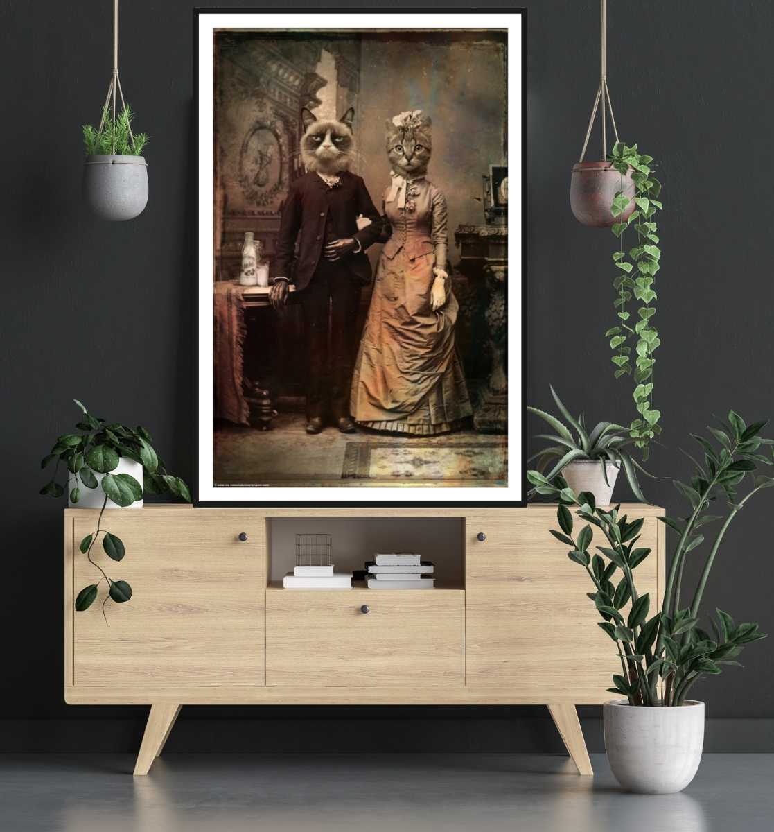 Cat Couple by DDiArte Surrealism Art Poster - egoamo posters - room mockup