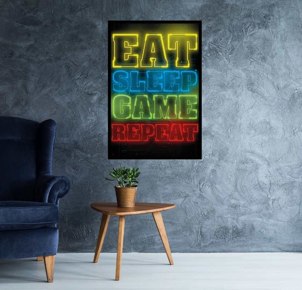 Eat Sleep Game Repeat - Poster - egoamo.co.za