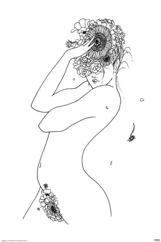 Flower girl line drawing poster - egoamo.co.za