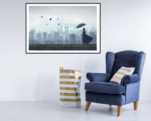 Fly Away by Terry F Surrealism Art Poster - Room Mockup  - EgoAmo Posters