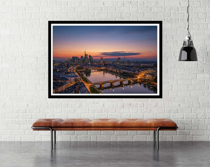 Frankfurt Skyline at sunset - room mockup - egoamo posters