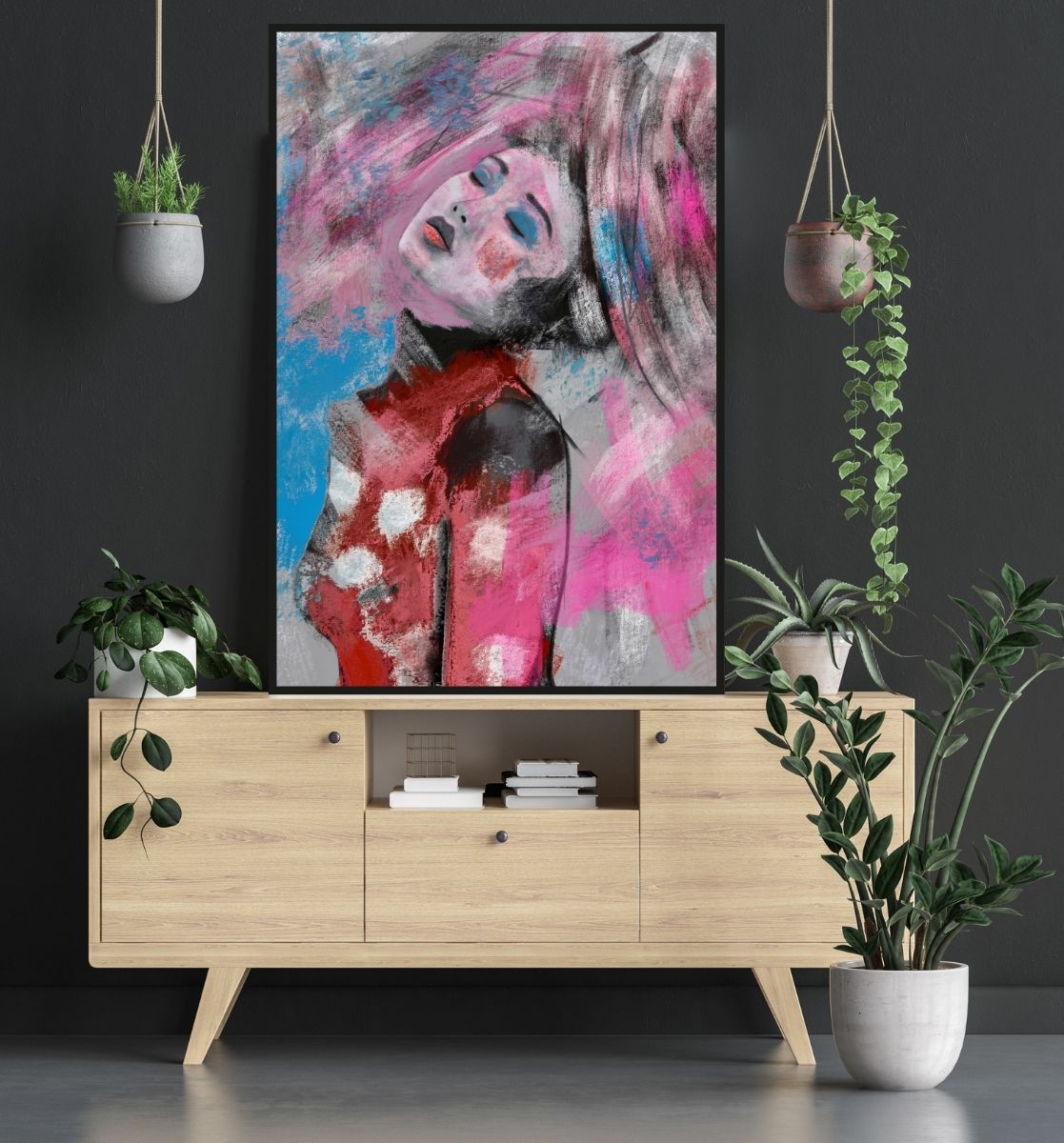 Janko de Beer Geisha in pink and blue art print - egoamo posters room mockup