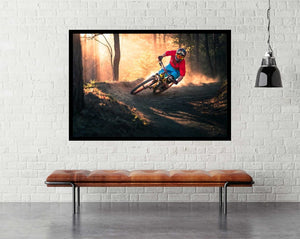 Golden Bermed Corner - mountain biking - egoamo posters - room mockup