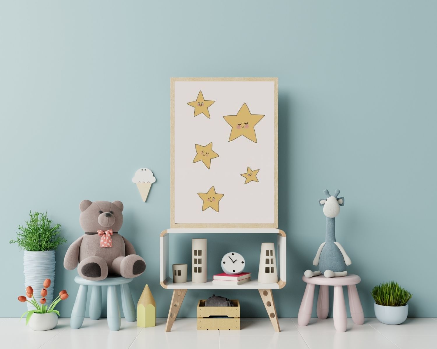 Happy Stars - Kids Illustration Poster- Kids Room Mockup - EgoAmo Posters