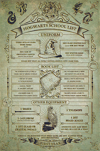 Harry Potter -Hogwarts School List Poster Egoamo.co.za Posters