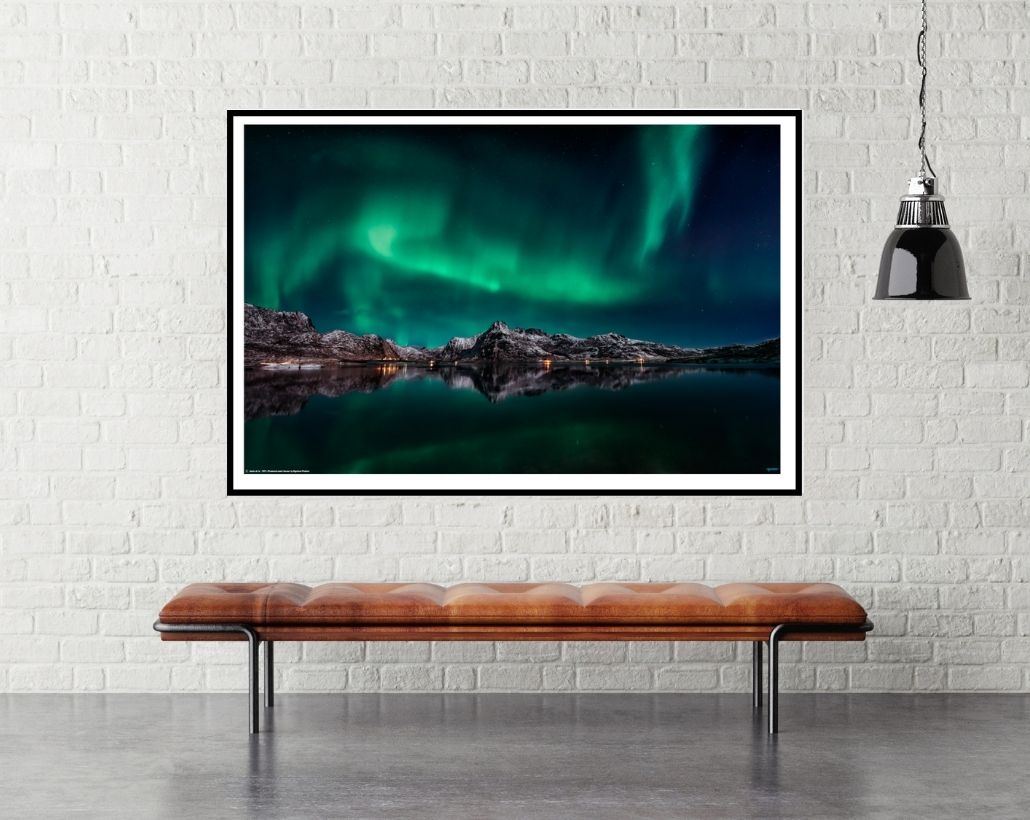 Lofoten Aurora Reflection by Javier de la - Travel Photography Poster - Room mock up - EgoAmo Posters