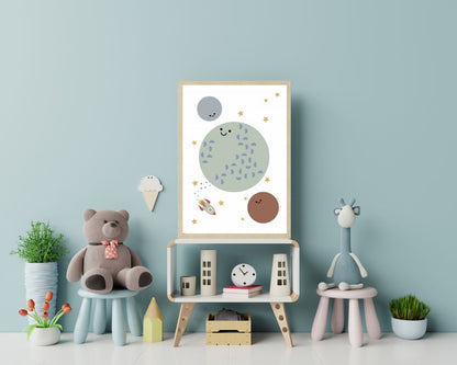 Moon and Stars - Kids illustration poster - Room Mock up- egoamo posters