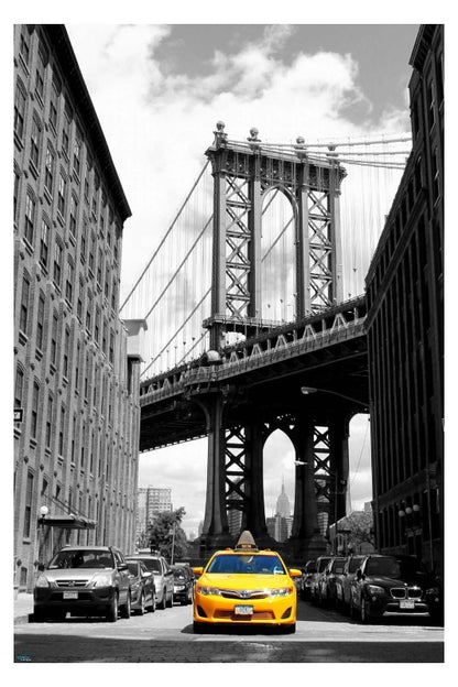 New York Manhattan Bridge Yellow Cab poster - egoamo posters