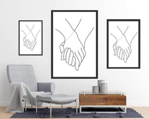 Holding Hands Line Art Poster - egoamo posters - room mockup