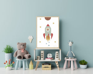 Spaceship to the stars - kids illustration poster - Room mockup- EgoAmo Posters