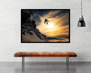 Sunset Snowboarding room mockup - egoamo posters