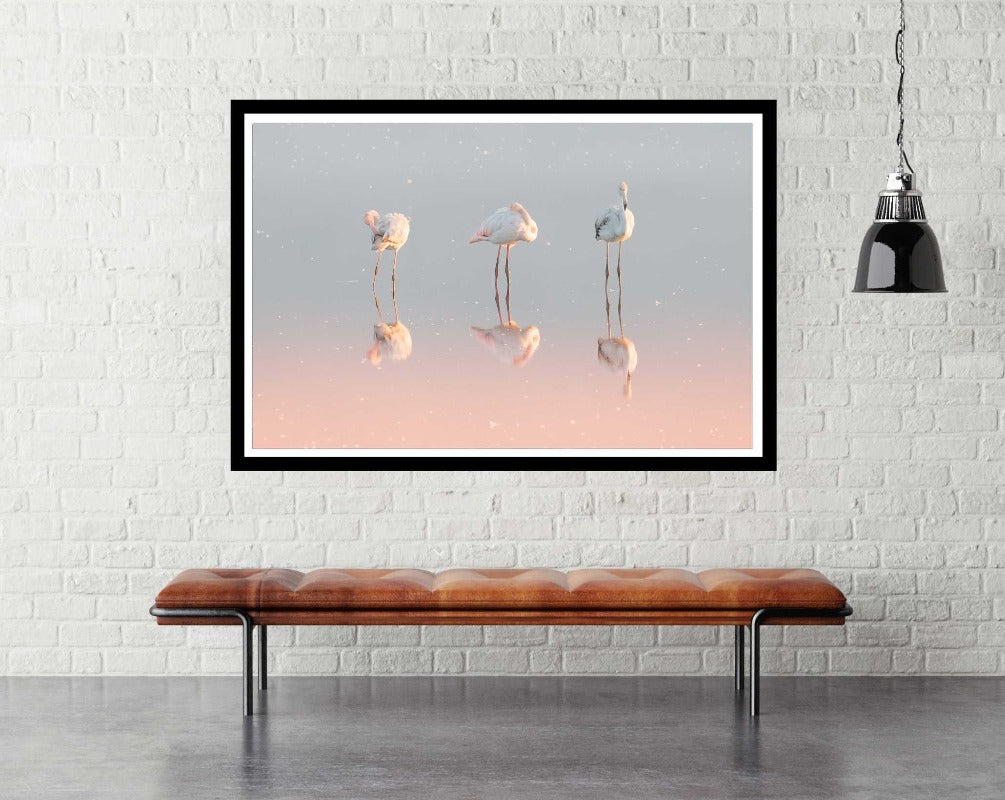 Three Flamingos ... - room mockup - egoamo posters